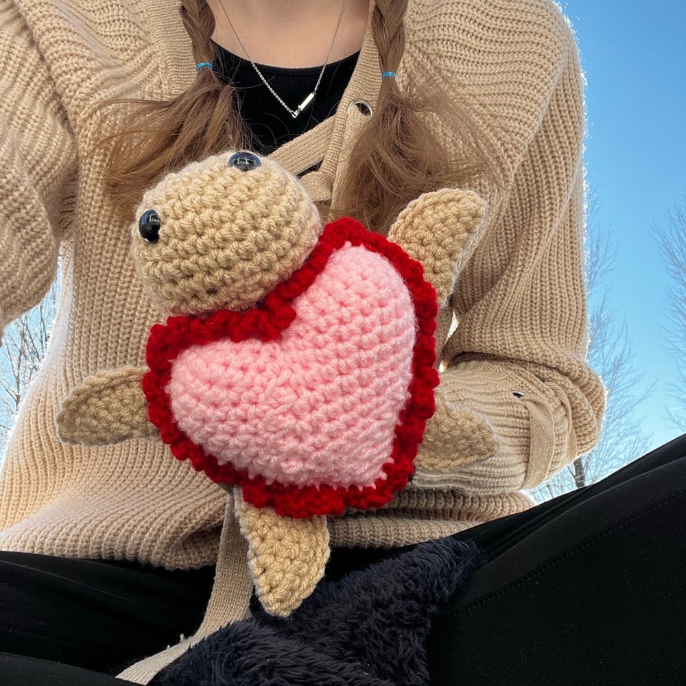 Hand Crocheted Valentine’s Day Sea Turtle Stuffed Animal Plushie! - Picture 11 of 16